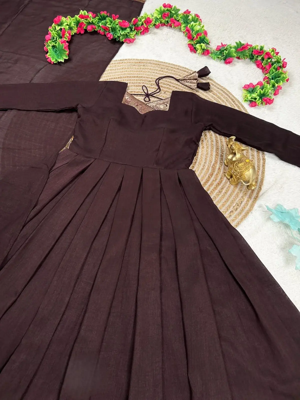 Deep Coffee Vichitra Silk Gown